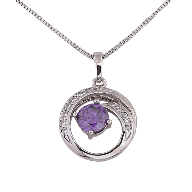 Подвеска на цепочке Xuping Цвет Родий Кольцо с сиреневым кристаллом размер 45см х 1мм фото №9