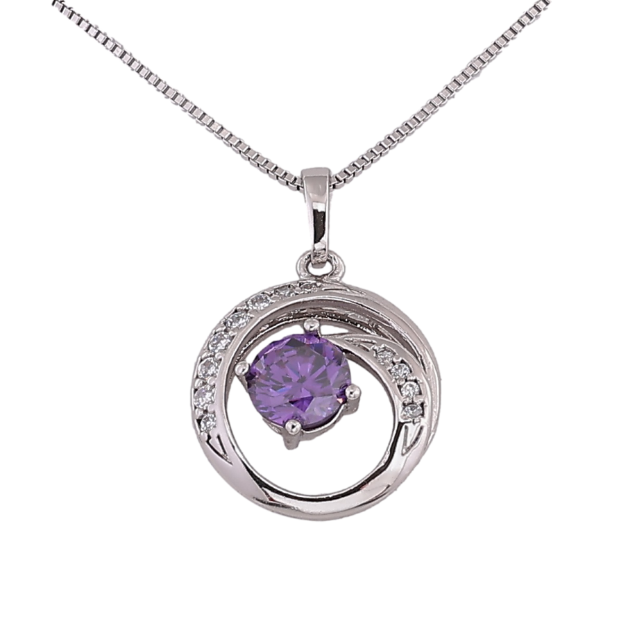 Подвеска на цепочке Xuping Цвет Родий Кольцо с сиреневым кристаллом размер 45см х 1мм фото №1