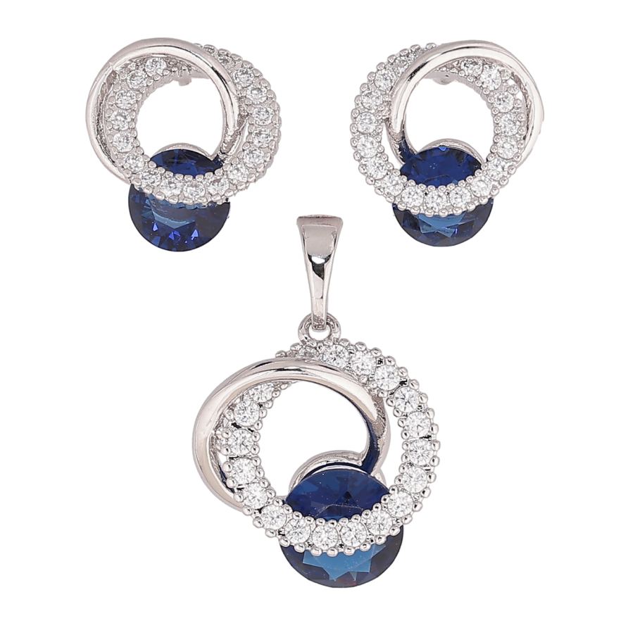 Набір Xuping Родій Сережки Кулон Кристальні колечка з синіми кристалами фото №1 Набір Xuping Родій Сережки Кулон Кристальні колечка з синіми кристалами фото №1