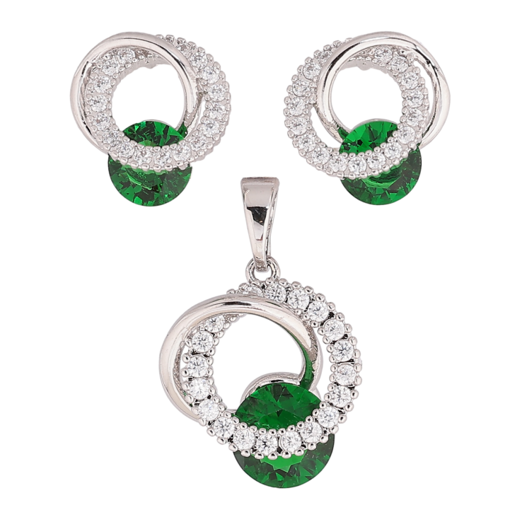 Набір Xuping Родій Сережки Кулон Кристальні колечка з зеленими кристалами фото №25 Набір Xuping Родій Сережки Кулон Кристальні колечка з зеленими кристалами фото №25