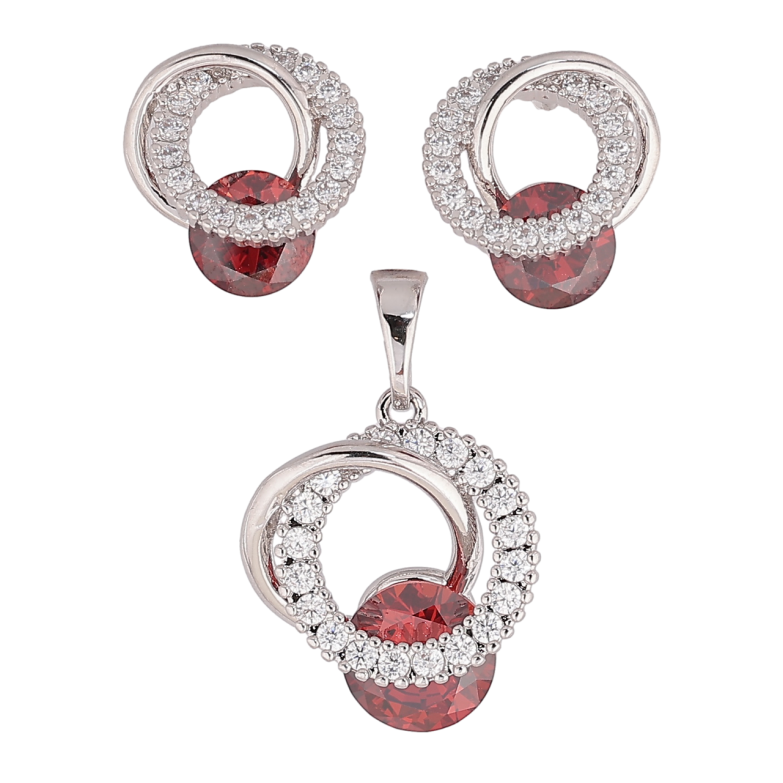 Набор Xuping Родий Серьги Кулон Кристальные колечки с красными кристаллами фото №7