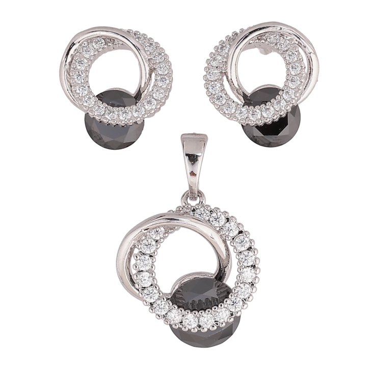 Набір Xuping Родій Сережки Кулон Кристальні колечка з чорними кристалами фото №21 Набір Xuping Родій Сережки Кулон Кристальні колечка з чорними кристалами фото №21
