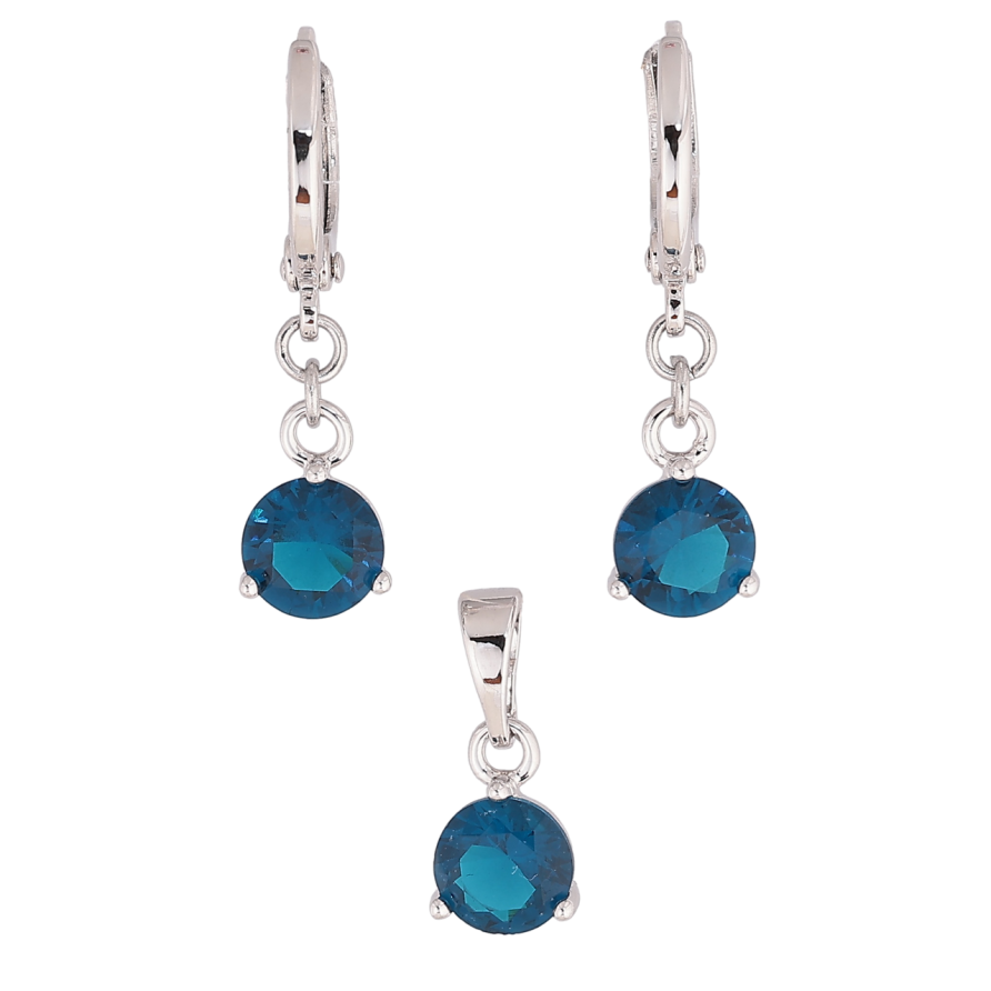 Набір Xuping Колір Родій Сережки Кулон Сині кристали ø 6мм фото №1