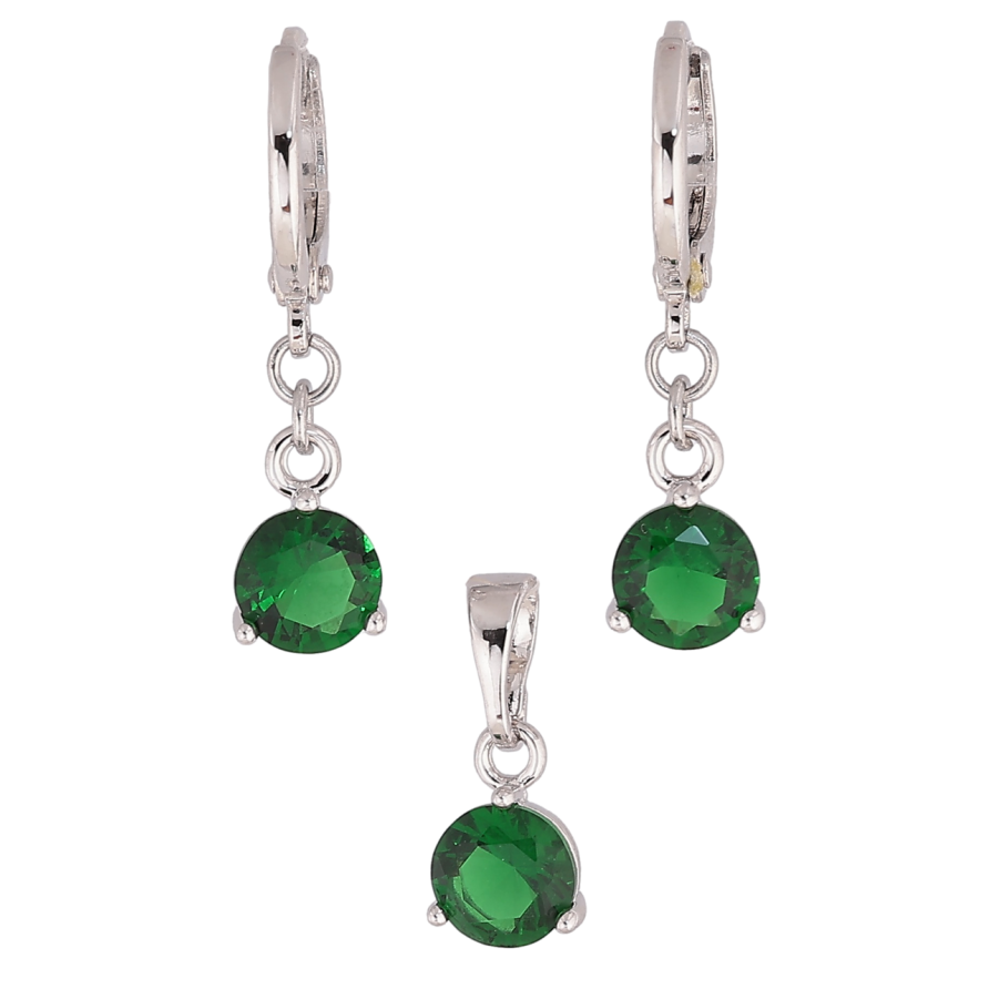 Набор Xuping Цвет Родий Серьги Кулон Зеленые кристаллы ø 6мм фото №1 Набор Xuping Цвет Родий Серьги Кулон Зеленые кристаллы ø 6мм фото №1