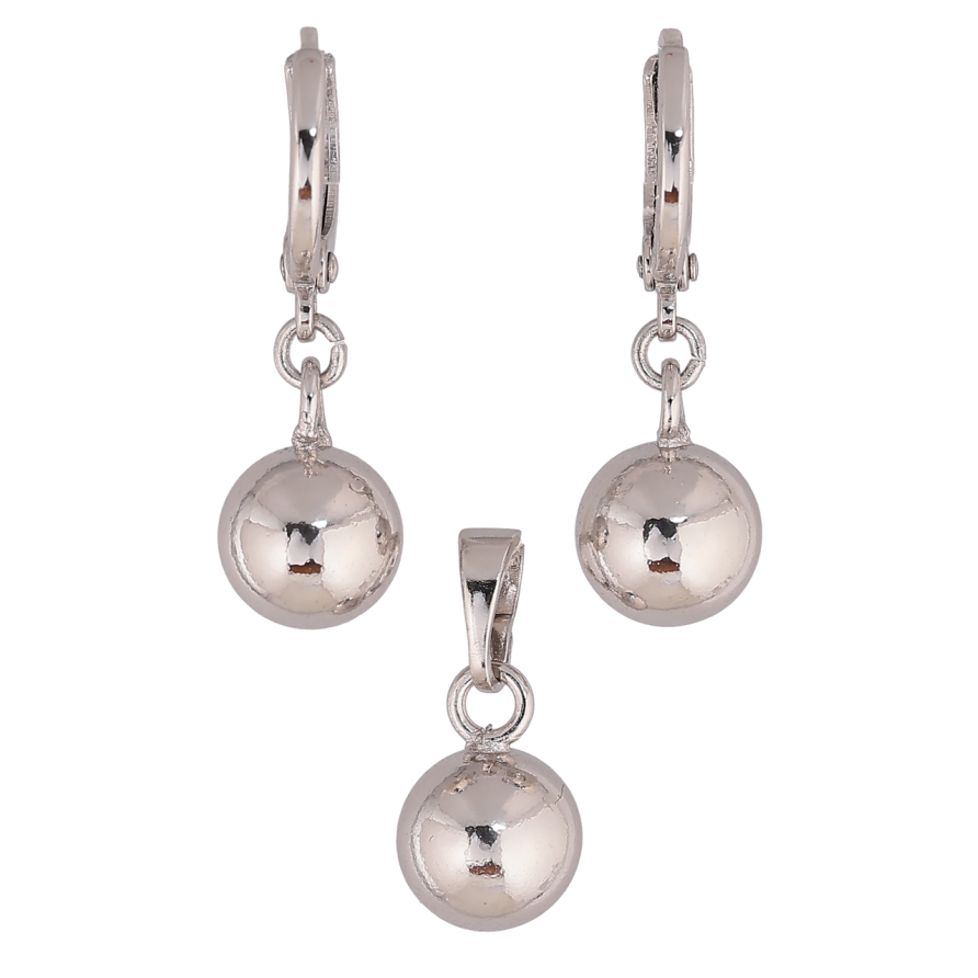 Набір Xuping Колір Родій Сережки Кулон Кульки ø 8мм фото №1 Набір Xuping Колір Родій Сережки Кулон Кульки ø 8мм фото №1