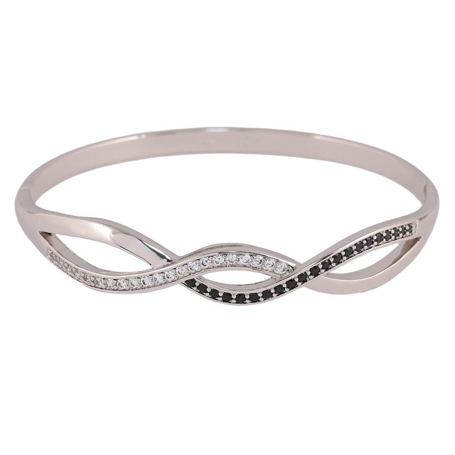 Браслет Xuping Цвет Родий Дорожки черно-белых кристаллов ø 6см фото №1