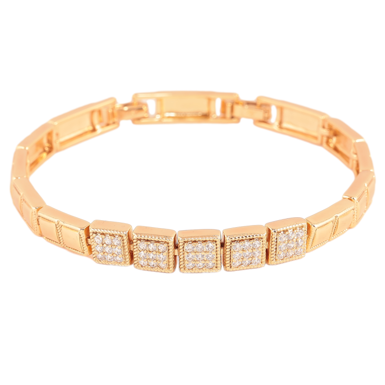 Браслет Xuping Цвет Позолота 18K Узор с инкрустацией кристаллами размер с дополнительным замком 17,19.5 см х 6-7 мм фото №1