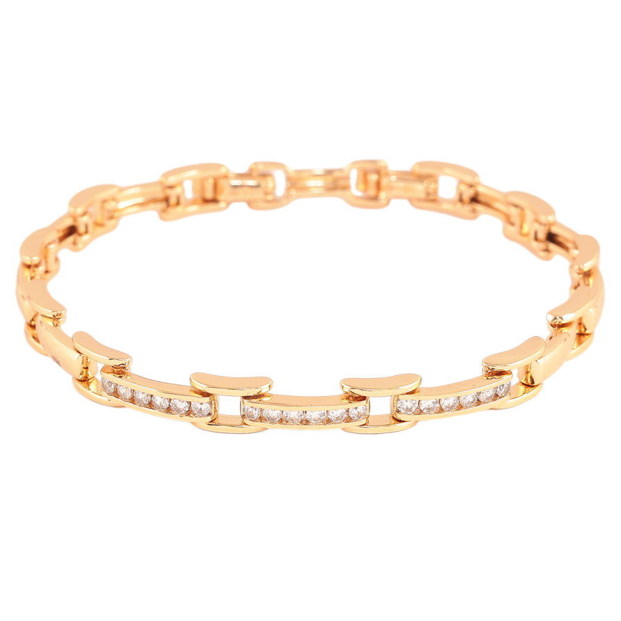 Браслет Xuping Колір Позолота 18K Візерунок з доріжками кристалів розмір з додатковим замком 17.5,19.5см х 4-6мм фото №1