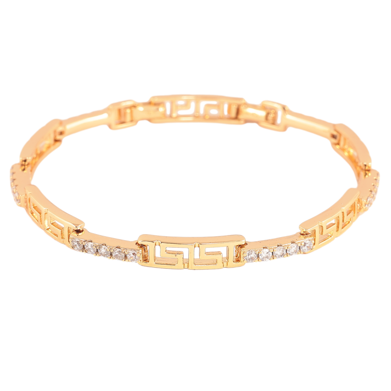 Браслет Xuping Цвет Позолота 18K Греческий узор с дорожками кристаллов размер с дополнительным замком 17,19см х 3-5мм фото №1