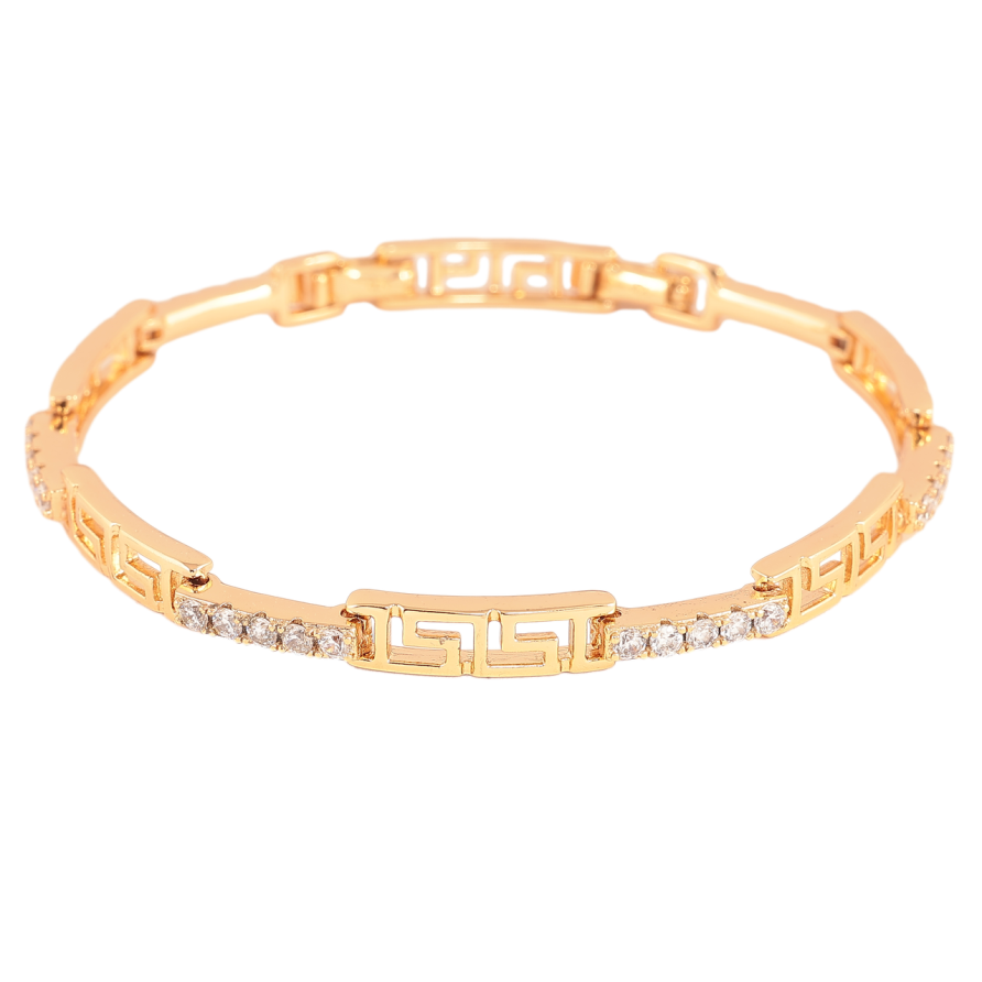 Браслет Xuping Колір Позолота 18K Грецький візерунок з доріжками кристалів розмір з додатковим замком 17,19см х 3-5мм фото №1