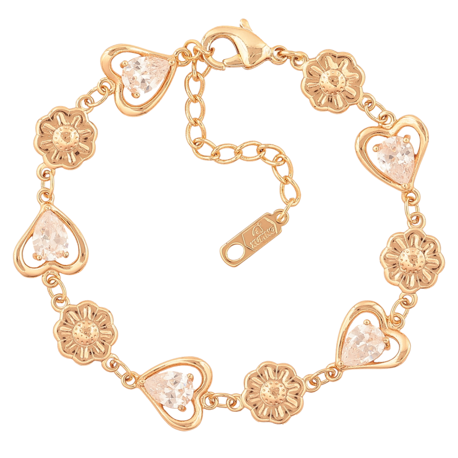 Браслет Xuping M&L Колір 18K Сердечка з квіточками розмір з доп. ланцюжком 16.5-20см х 9-10мм фото №1 Браслет Xuping M&L Колір 18K Сердечка з квіточками розмір з доп. ланцюжком 16.5-20см х 9-10мм фото №1