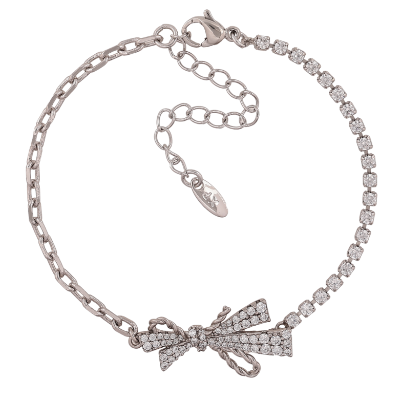 Браслет Xuping Цвет Родий Цепочка с дорожкой кристаллов и вставкой бант размер с доп.цеп. 16.5-21.5см х 2-3мм фото №1