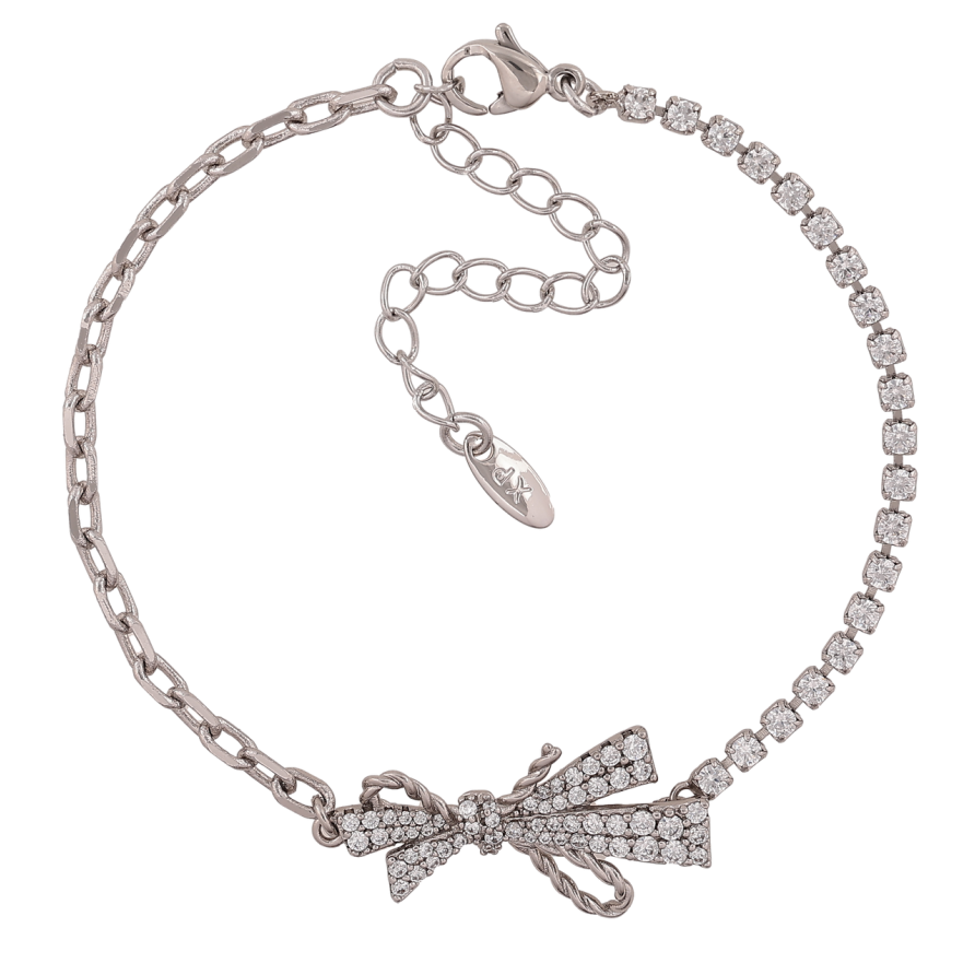 Браслет Xuping Колір Родій Ланцюжок з доріжкою кристалів та вставкою бант розмір з дод. ланц. 16.5-21.5см х 2-3мм фото №1