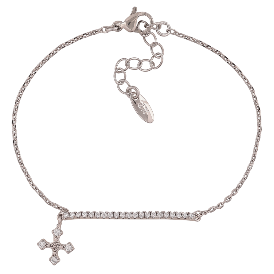 Браслет Xuping Колір Родій Ланцюжок з доріжкою кристалів та хрестиком розмір з дод. ланц. 16-19см х 1-2мм фото №1