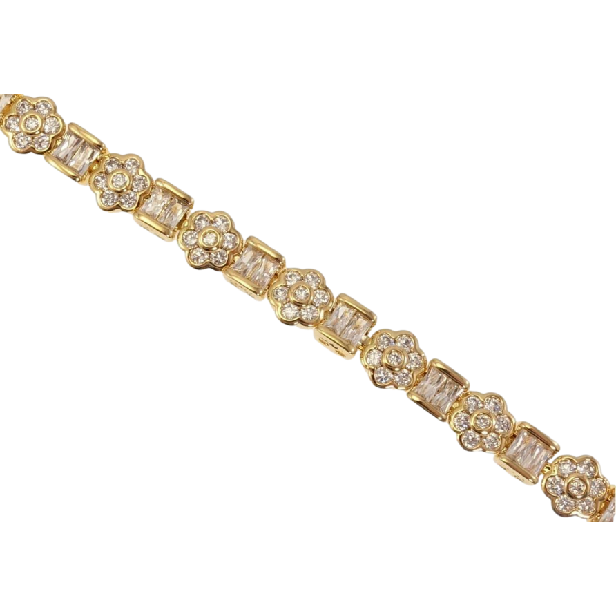 Браслет Xuping Позолота 18K Прямокутні Кристали Парами та Квіточки з Цирконієм довжина 19 см фото №1