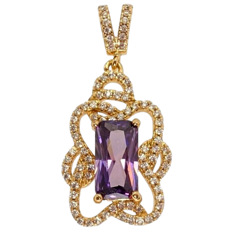 Кулон Xuping Позолота 18K Фіолетовий Прямокутний Кристал у Фігурній Витонченій Оправі з Інкрустацією фото №7