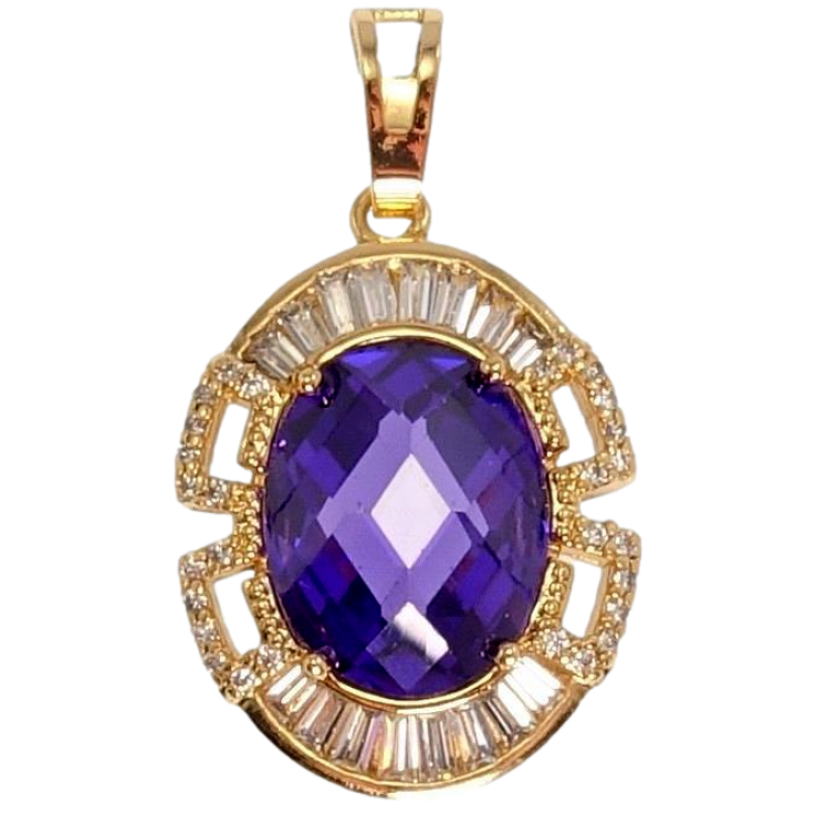 Кулон Xuping Позолота 18K Фіолетовий Овальний Кристал в Оправі з Комбінованим Візерунком фото №8