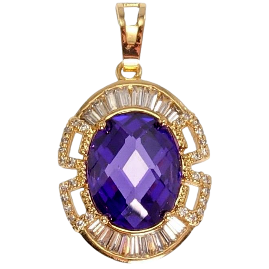 Кулон Xuping Позолота 18K Фіолетовий Овальний Кристал в Оправі з Комбінованим Візерунком фото №1 Кулон Xuping Позолота 18K Фіолетовий Овальний Кристал в Оправі з Комбінованим Візерунком фото №1