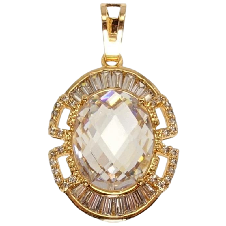 Кулон Xuping Позолота 18K Гранений Овальний Кристал в Оправі з Комбінованим Візерунком фото №1