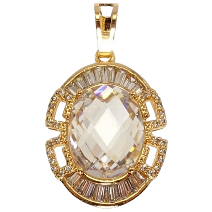 Кулон Xuping Позолота 18K Гранений Овальний Кристал в Оправі з Комбінованим Візерунком фото №1
