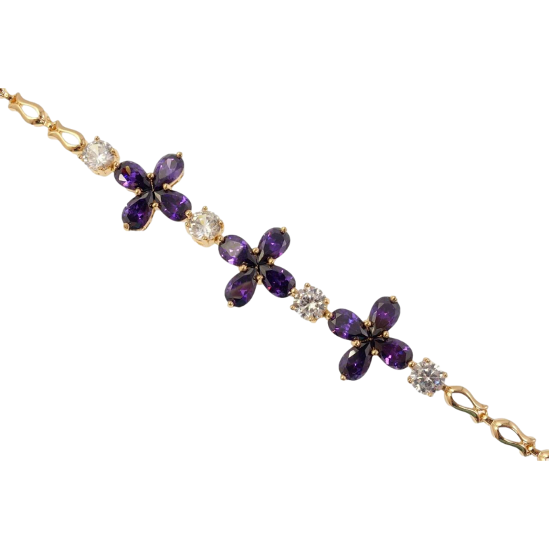 Браслет Xuping Позолота 18K Чотирилистки Фіолетові Кристали довжина з дод. замком 18-21 см фото №2 Браслет Xuping Позолота 18K Чотирилистки Фіолетові Кристали довжина з дод. замком 18-21 см фото №2