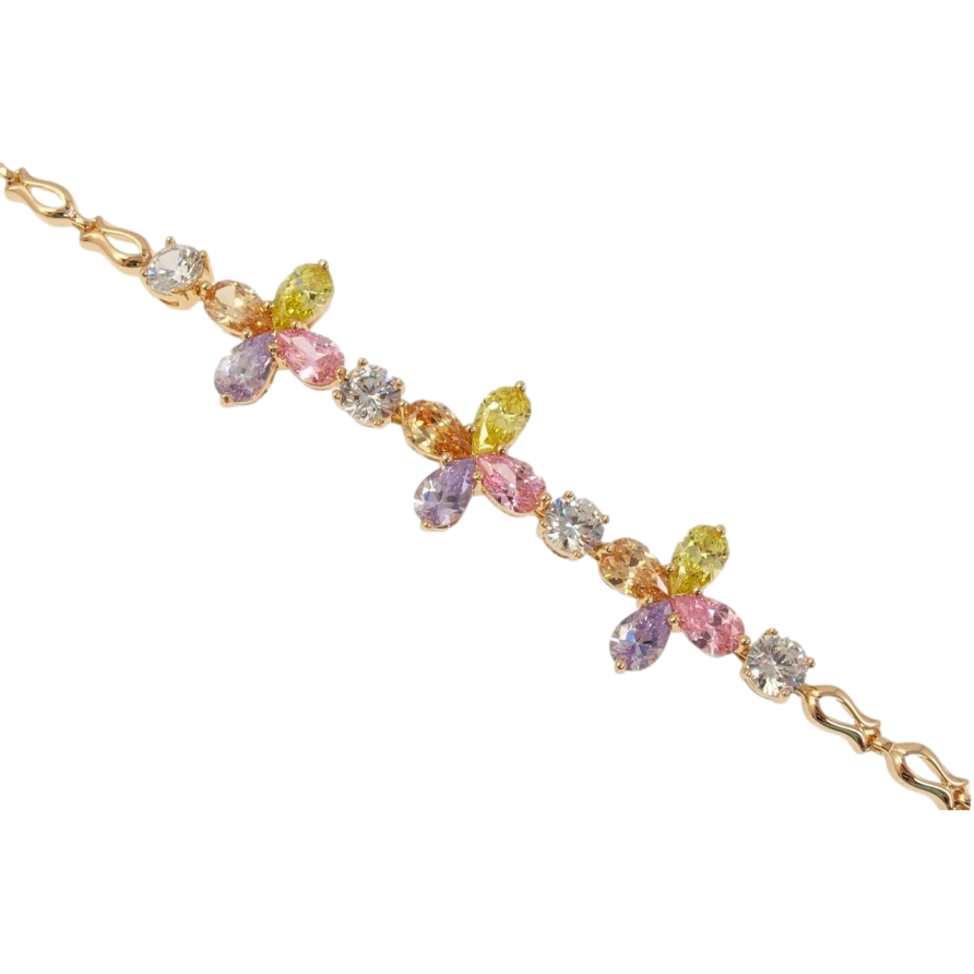 Браслет Xuping Позолота 18K Чотирилистки Різнокольорові Кристали довжина з дод. замком 18-21 см фото №1 Браслет Xuping Позолота 18K Чотирилистки Різнокольорові Кристали довжина з дод. замком 18-21 см фото №1