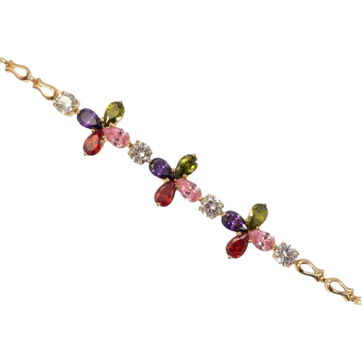 Браслет Xuping Позолота 18K Чотирилистки Яскраві Кольорові Кристали довжина з дод. замком 18-21 см фото №9