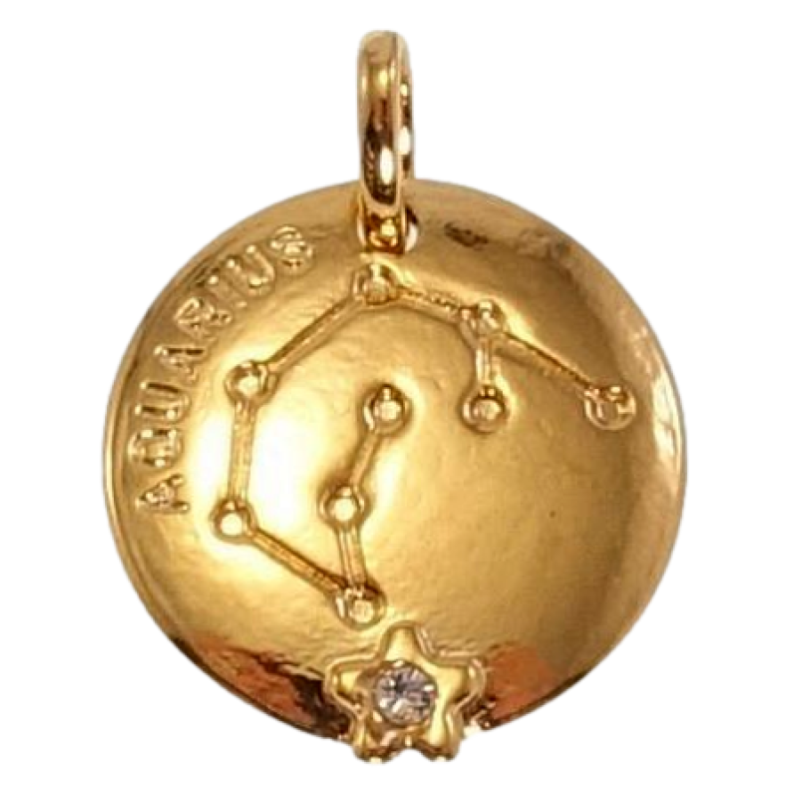 Кулон Xuping Позолота 18 К Круглий Двосторонній Медальйон Знак Зодіаку Водолій фото №1 Кулон Xuping Позолота 18 К Круглий Двосторонній Медальйон Знак Зодіаку Водолій фото №1