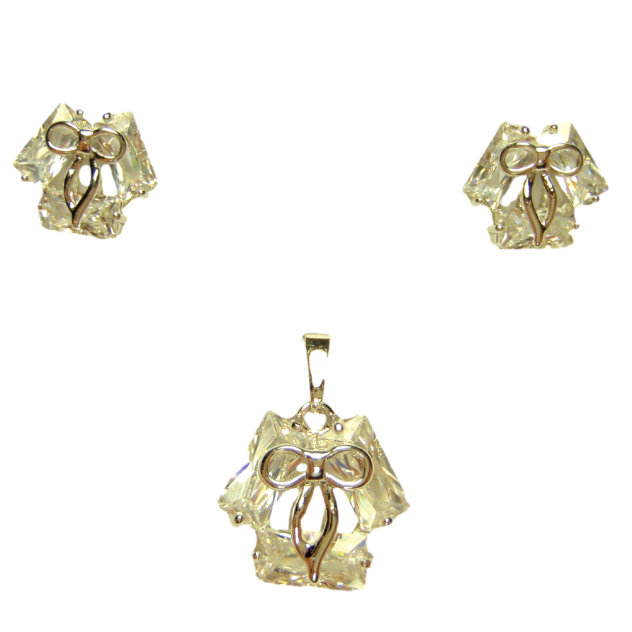 Набор Xuping Родий Серьги Кулон Шестигранник из Кристаллов с Декором Бантик фото №1