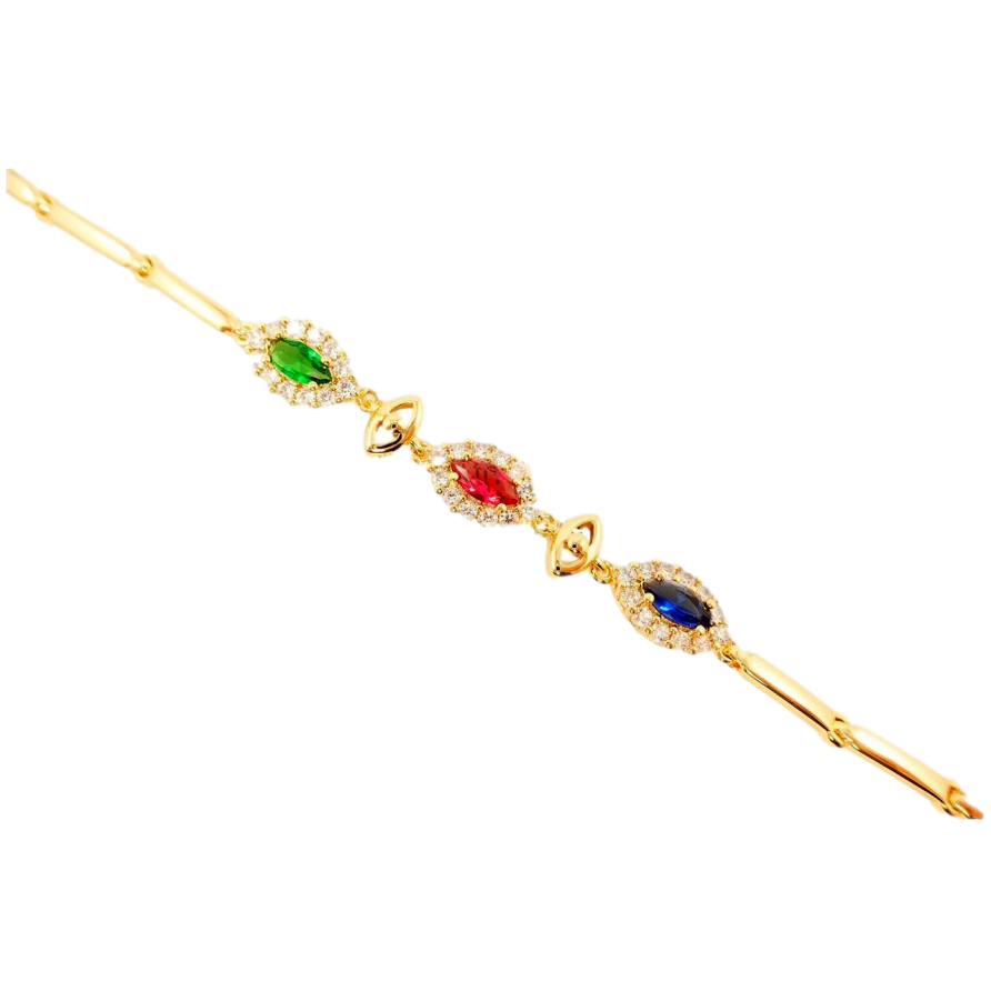 Браслет Xuping Позолота 18K Три Кольорові Кристали Огранювання Маркіз з Окантовкою Цирконій довжина 17,5 см фото №1