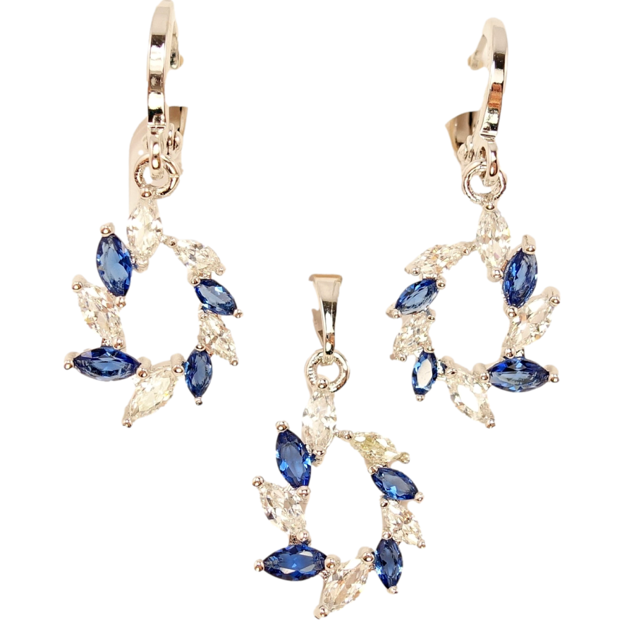 Набір Xuping Родій Сережки Кулон Віночок Біло-Сині Кристали фото №1 Набір Xuping Родій Сережки Кулон Віночок Біло-Сині Кристали фото №1