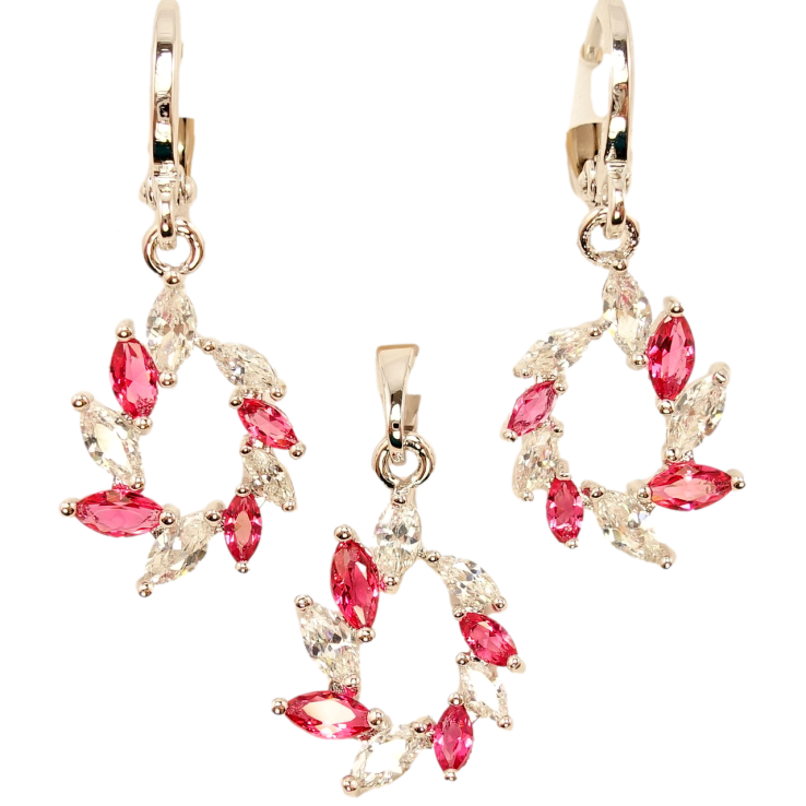 Набір Xuping Родій Сережки Кулон Віночок Чергові Білі та Малинові Кристали фото №21