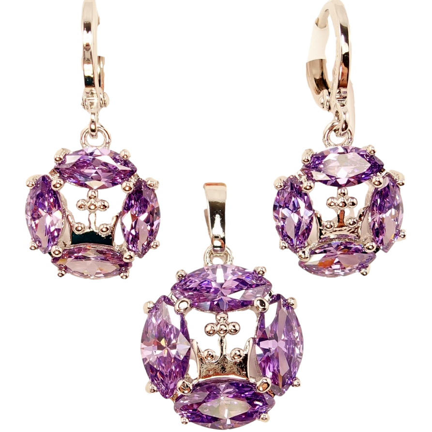 Набір Xuping Родій Сережки Кулон Коло Чотири Фіолетових Кристала Декор Корона фото №1 Набір Xuping Родій Сережки Кулон Коло Чотири Фіолетових Кристала Декор Корона фото №1