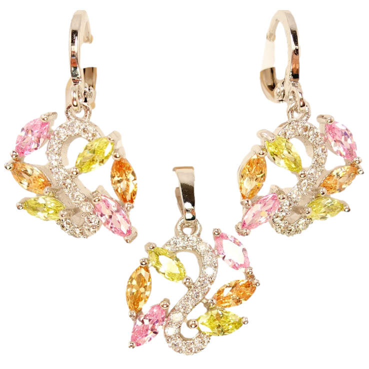 Набір Xuping Родій Сережки Кулон Фантазійний Візерунок з Різнокольоровими Кристалами фото №23