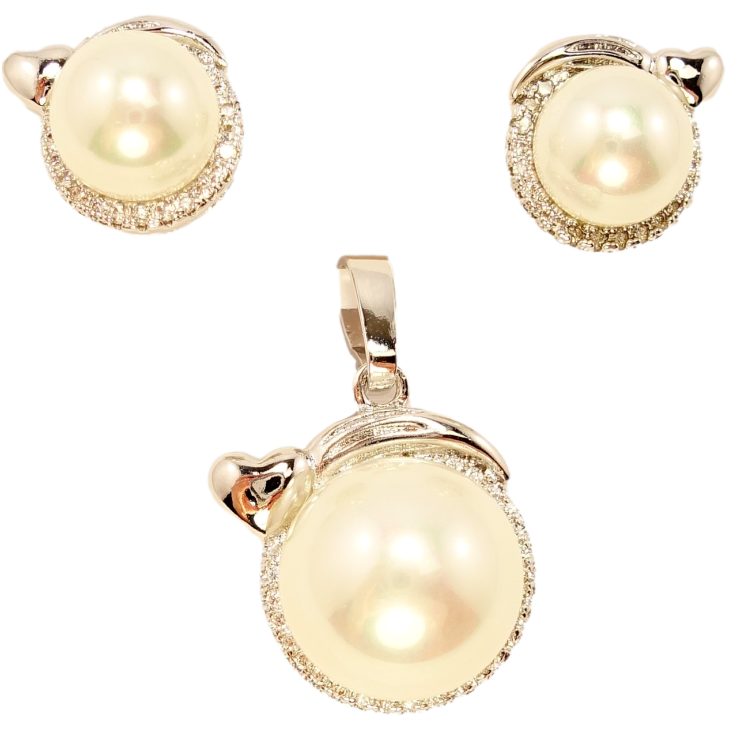 Набір Xuping Родій Сережки Кулон Перлина в Оправі з Декором Серце фото №5