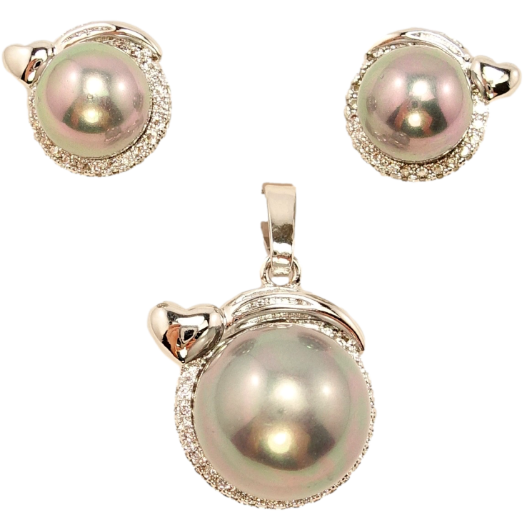 Набір Xuping Родій Сережки Кулон Сіра Перлина в Оправі з Декором Серце фото №24