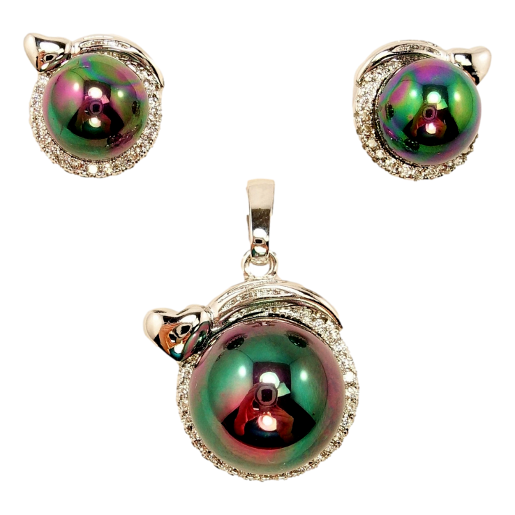 Набір Xuping Родій Сережки Кулон Кольорова Перлина в Оправі з Декором Серце фото №11