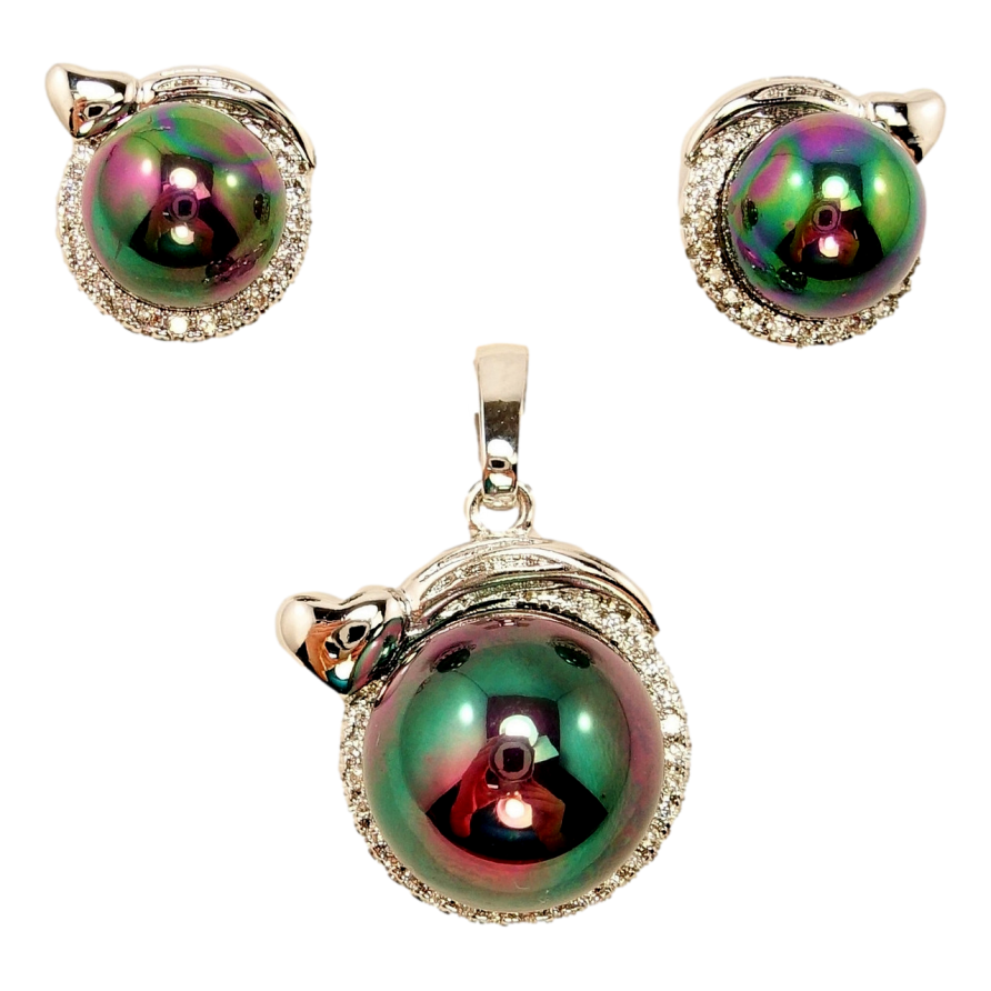 Набір Xuping Родій Сережки Кулон Кольорова Перлина в Оправі з Декором Серце фото №1