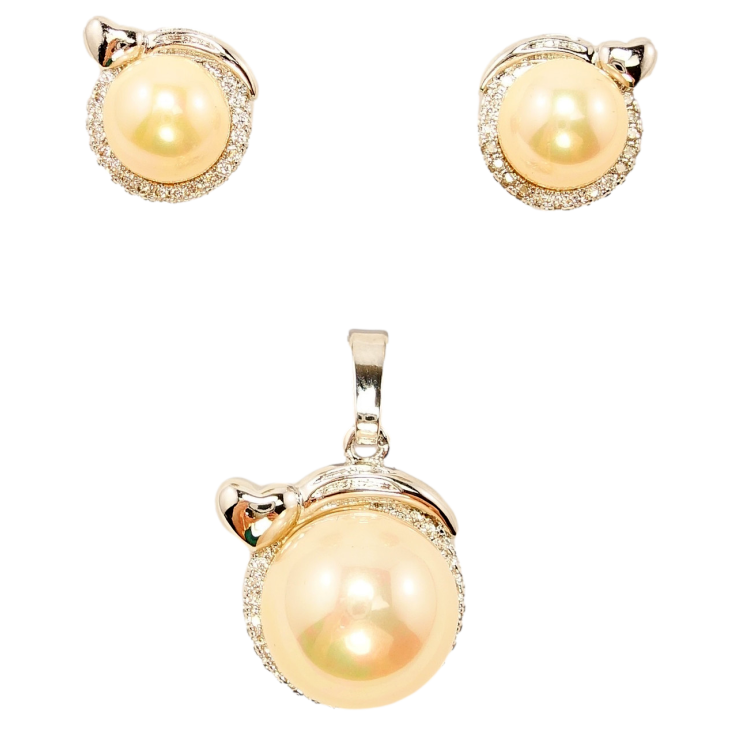 Набір Xuping Родій Сережки Кулон Перлина в Оправі з Декором Маленьке Дзеркальне Серце фото №6