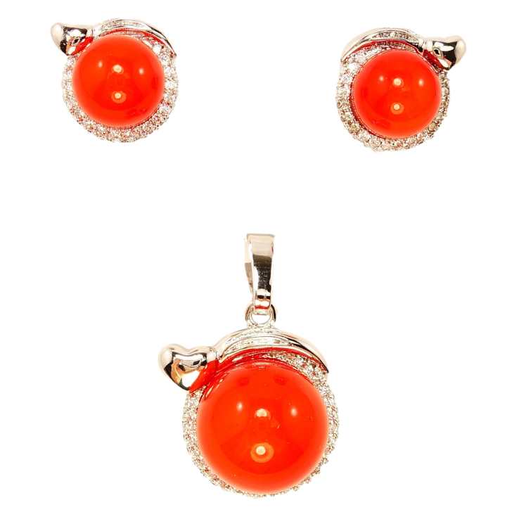 Набір Xuping Родій Сережки Кулон Червона Перлина в Оправі з Декором Маленьке Дзеркальне Серце фото №21