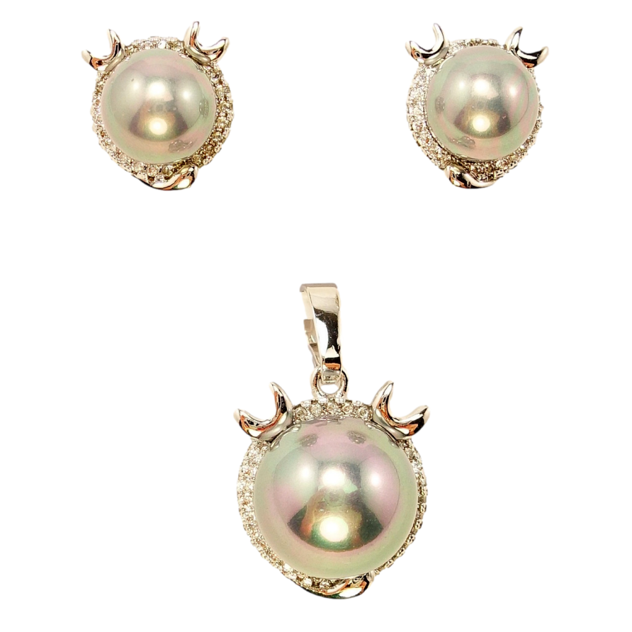 Набір Xuping Родій Сережки Кулон Сіра Перлина в Декоративній Оправі з Інкрустацією Дрібний Цирконій фото №1