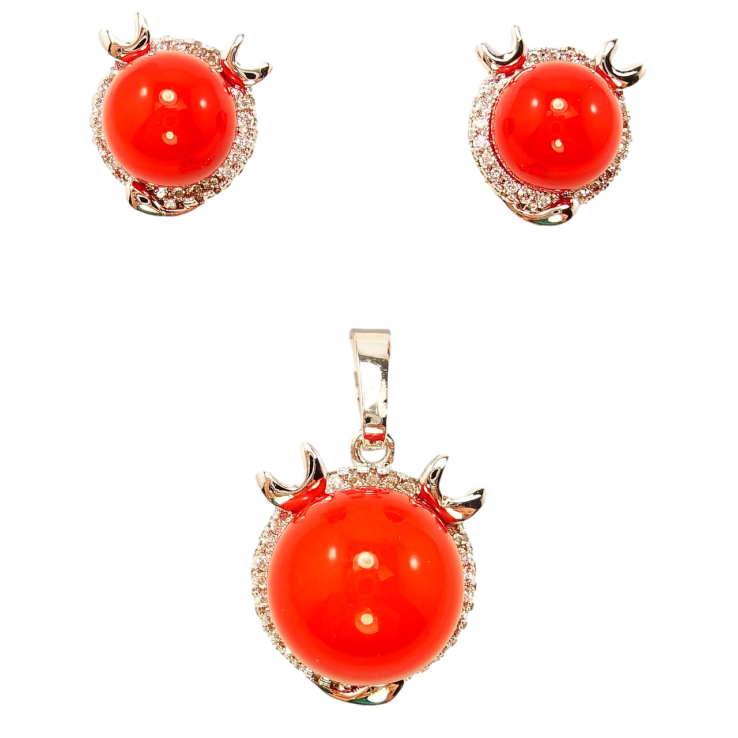 Набір Xuping Родій Сережки Кулон Червона Перлина в Декоративній Оправі з Інкрустацією Дрібний Цирконій фото №22