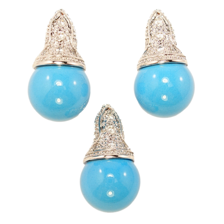 Набір Xuping Родій Сережки Кулон Блакитна Перлина в Оправі Купол фото №23