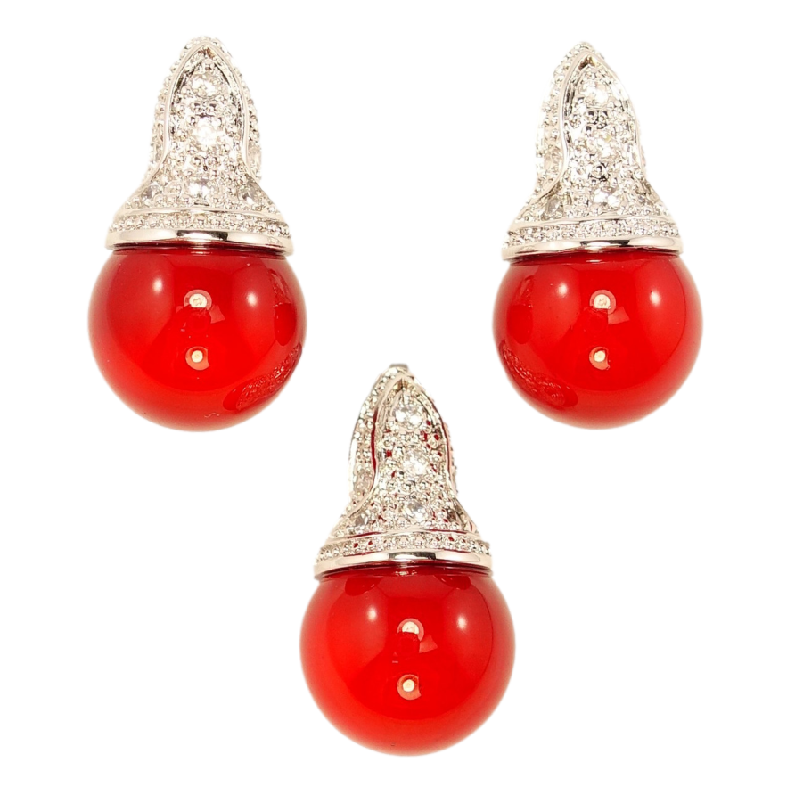 Набір Xuping Родій Сережки Кулон Червона Перлина в Оправі Купол фото №1 Набір Xuping Родій Сережки Кулон Червона Перлина в Оправі Купол фото №1