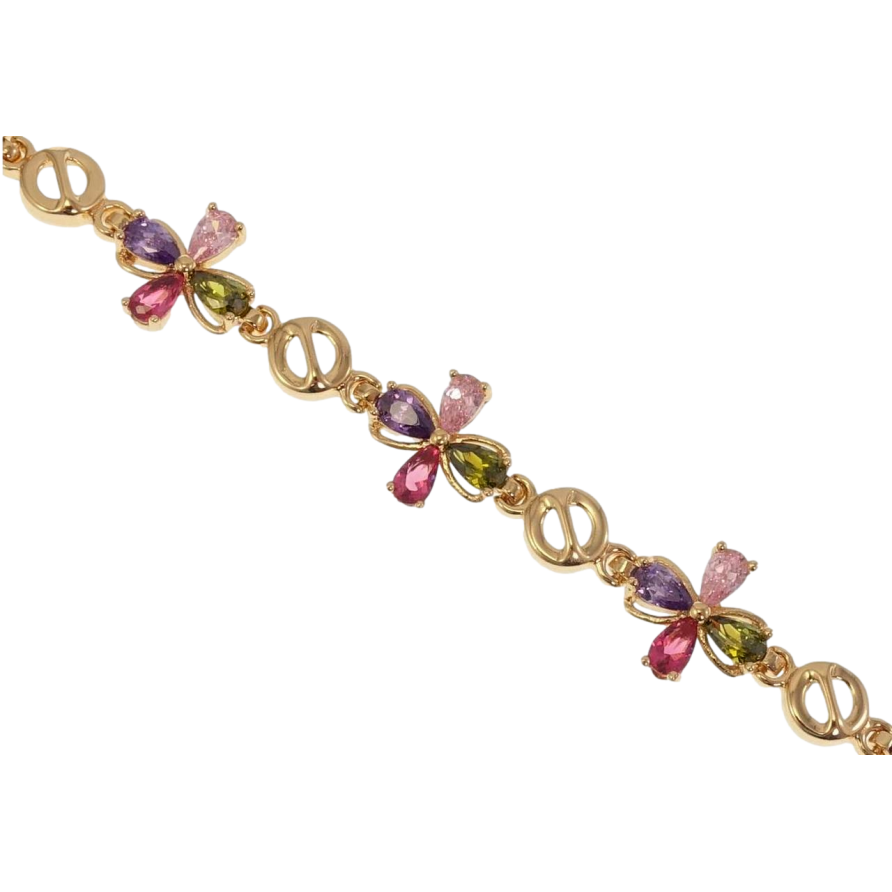 Браслет Xuping Позолота 18K Чотирилистки Різнокольорові Кристали довжина з дод. замком 18,20.5см х 6-11мм фото №1
