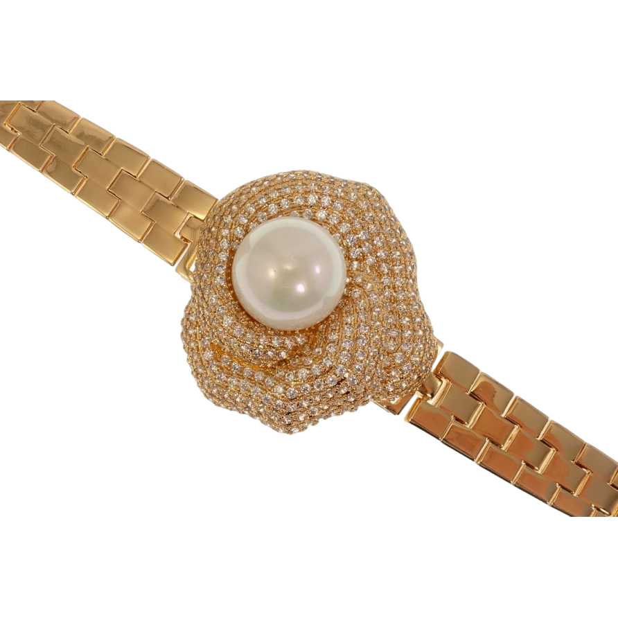 Браслет Xuping Позолота 18K Жемчужина в Широкой Фигурной Оправе с Инкрустацией Цирконий длина 19,5см х 10мм фото №1 Браслет Xuping Позолота 18K Жемчужина в Широкой Фигурной Оправе с Инкрустацией Цирконий длина 19,5см х 10мм фото №1