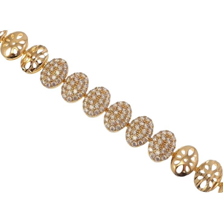 Браслет Xuping Позолота 18K Ланки Овали Вирізи Крапельки та Цирконій дод. замок довжина 17,5;19,5см х 12мм фото №3 Браслет Xuping Позолота 18K Ланки Овали Вирізи Крапельки та Цирконій дод. замок довжина 17,5;19,5см х 12мм фото №3