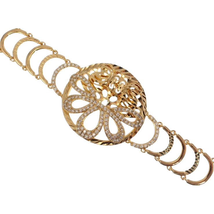 Браслет Xuping Позолота 18K Коло Пелюстки Цирконій та Різьблений Візерунок з Метеликом дод. замок 17,19см х 16-34мм фото №5 Браслет Xuping Позолота 18K Коло Пелюстки Цирконій та Різьблений Візерунок з Метеликом дод. замок 17,19см х 16-34мм фото №5
