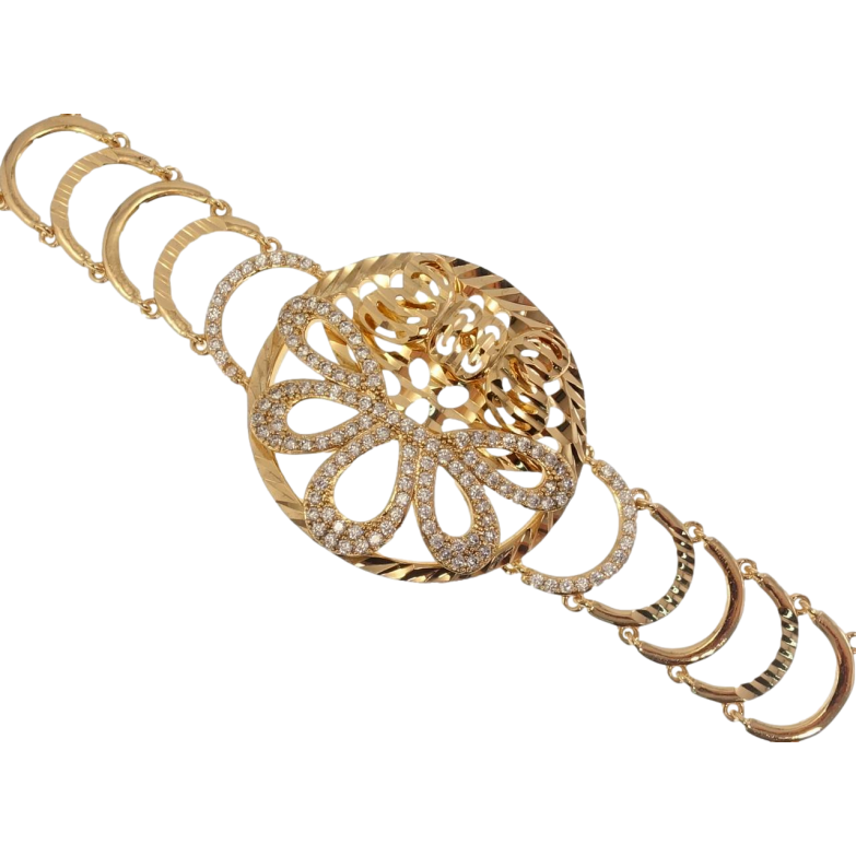 Браслет Xuping Позолота 18K Круг Лепестки Цирконий и Резной Узор с Бабочкой доп.замок 17,19см х 16-34мм фото №1