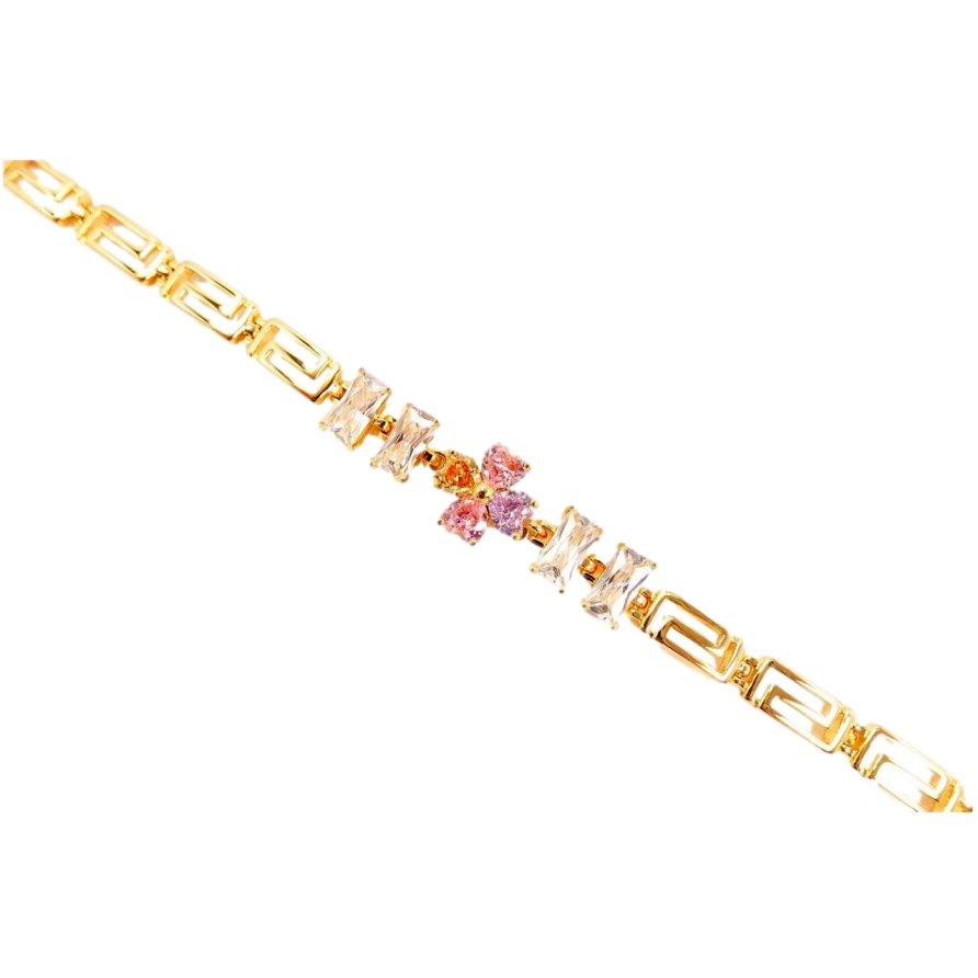 Браслет Xuping Позолота 18K Квітка Чотири Різнокольорові Пелюстка та Прямокутні Кристали довжина 17-20,5 см фото №1